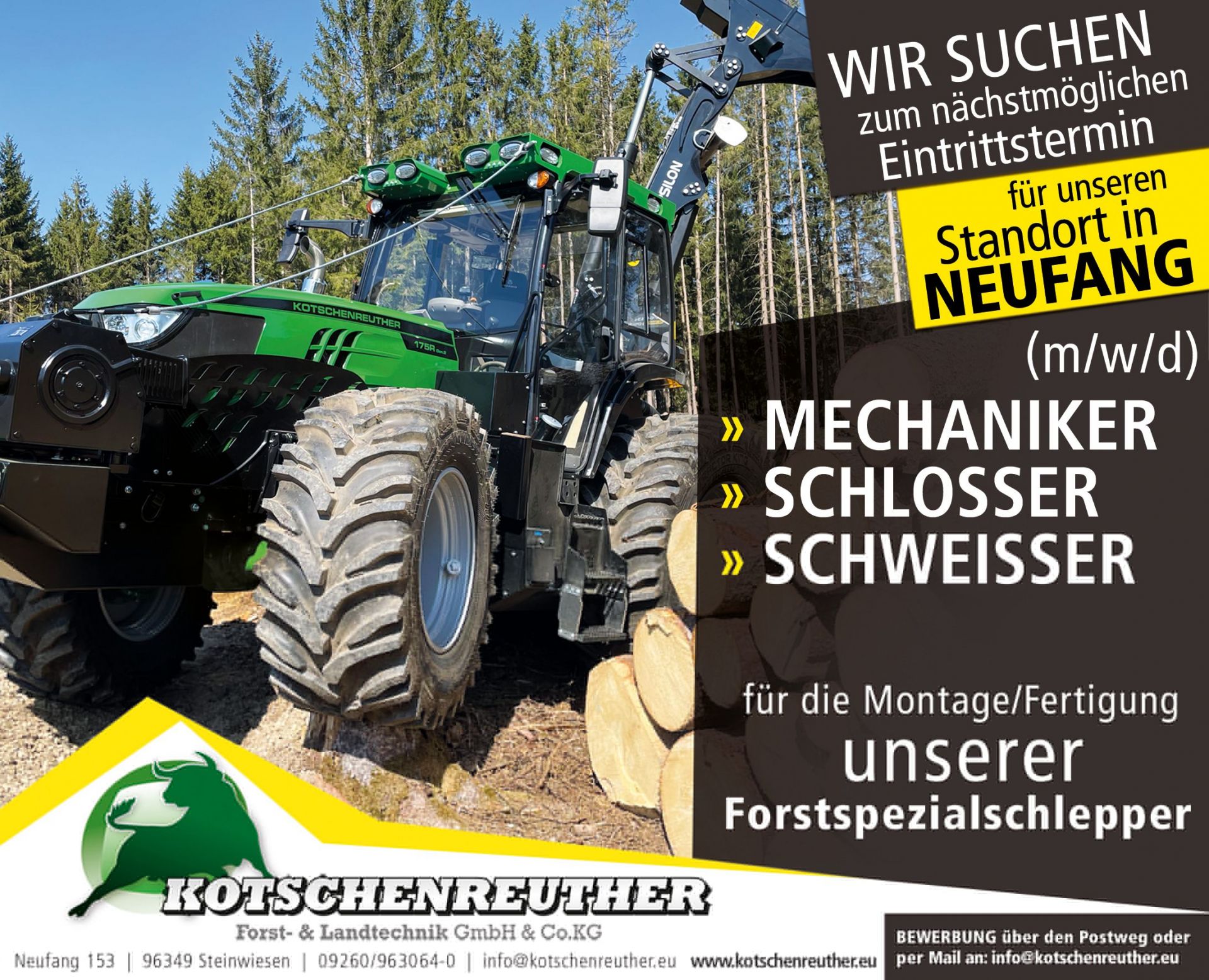 Mechaniker, Schlosser und Schweißer für die Montage/Fertigung unserer Forstspezialschlepper in Neufang
